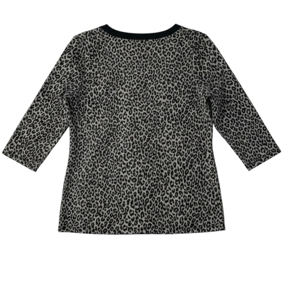 Charter Club Leopard Print Top | Size M | Black & Grey Animal Print | 3/4 Sleeve - Picture 5 of 10